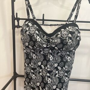 Floral Black and White Bikini Top